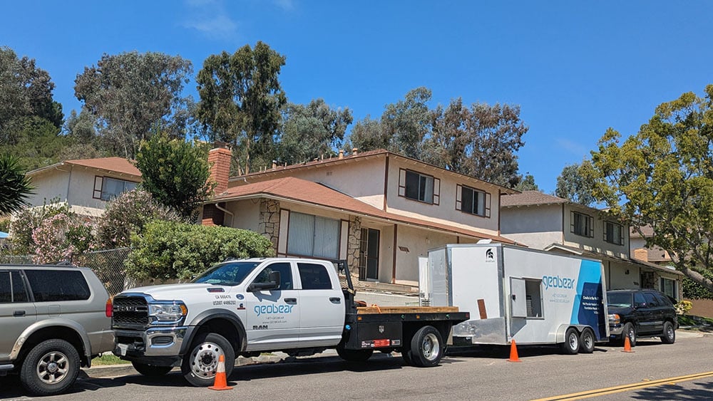 Geobear resin injection vehicle parked at a residential property